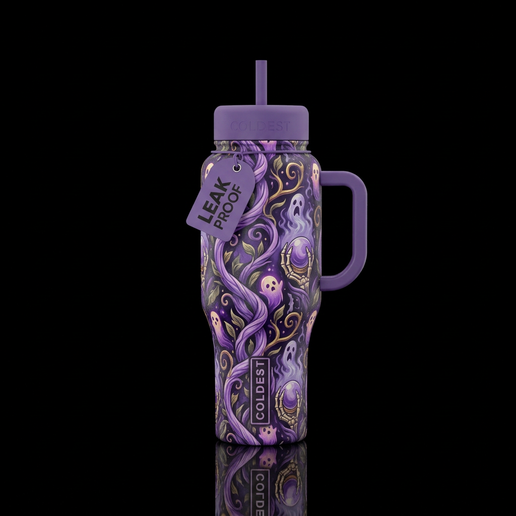 lavender, scary, magical, haunted water bottle design