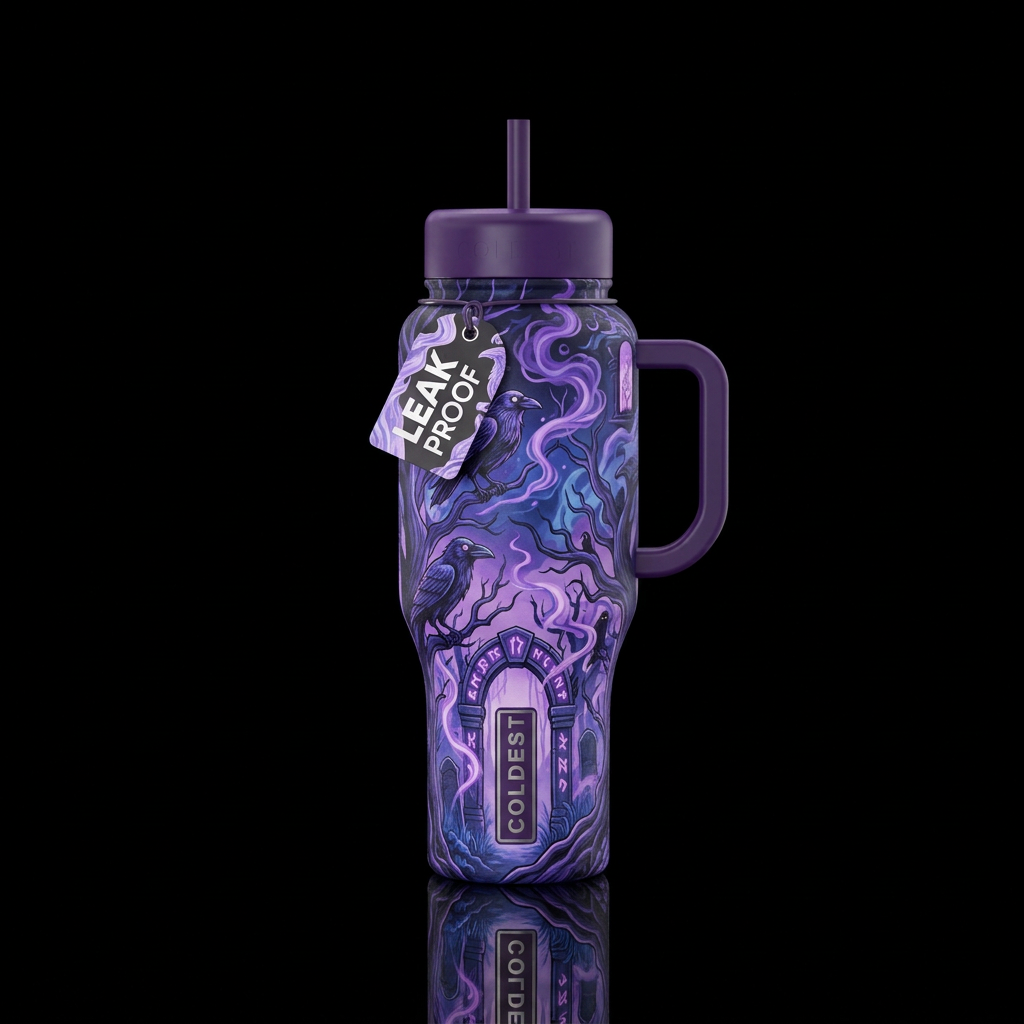 lavender, scary, magical, haunted water bottle design