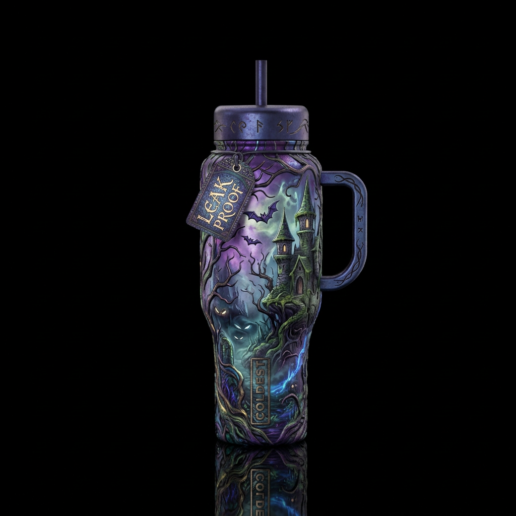 magical, fantasy, haunted water bottle design