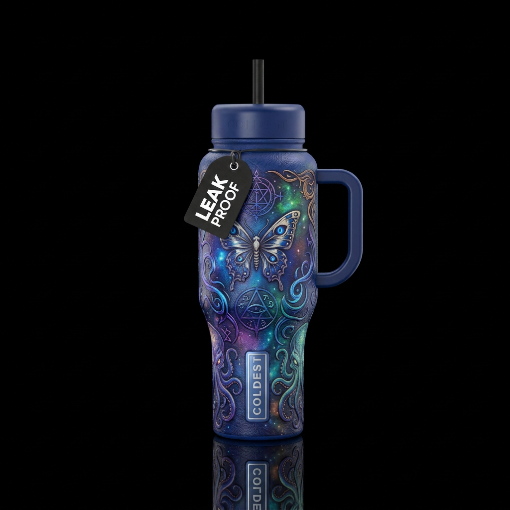 sapphire, spellbinding, leather, haunted, lovecraf... water bottle design