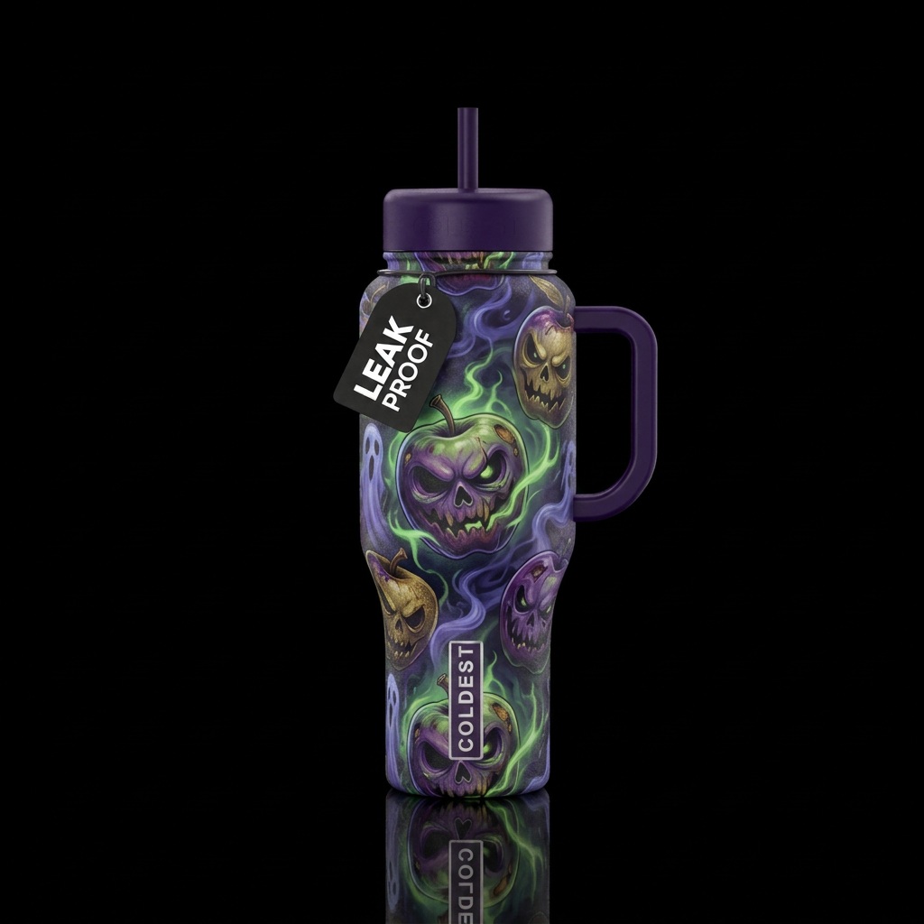 haunted, bad apples water bottle design