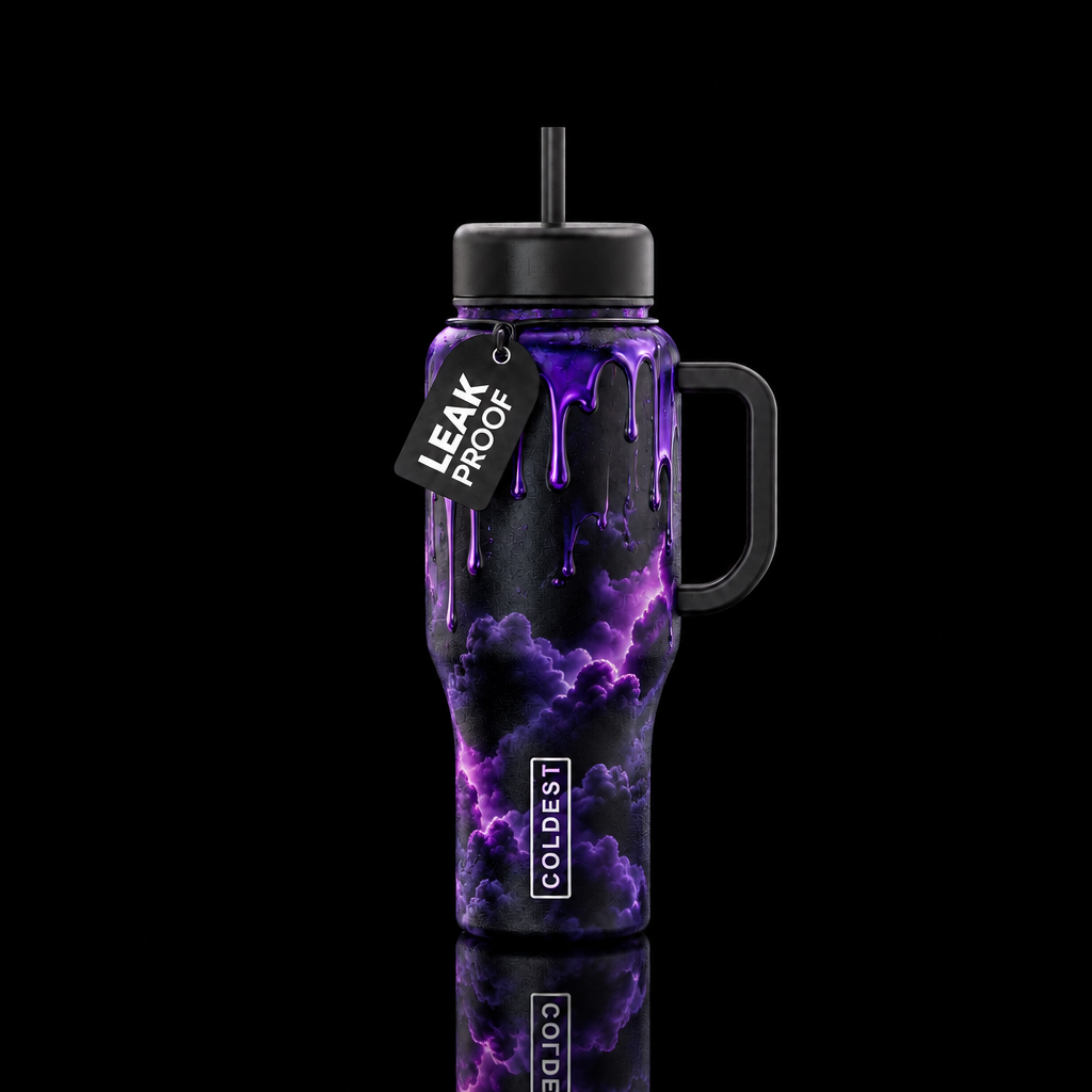 dripping, luxurious, clouds, dark mood water bottle design