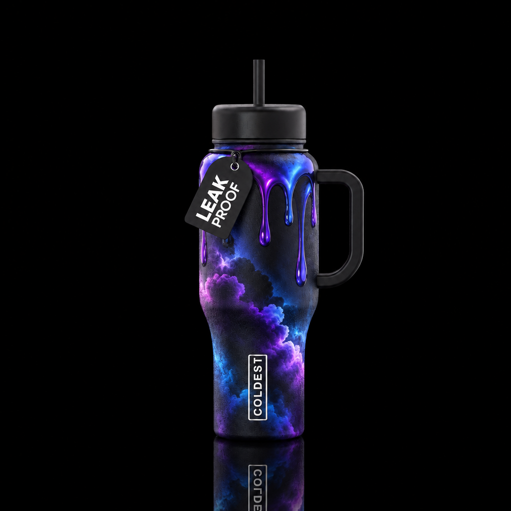 dripping, luxurious, clouds, dark mood water bottle design