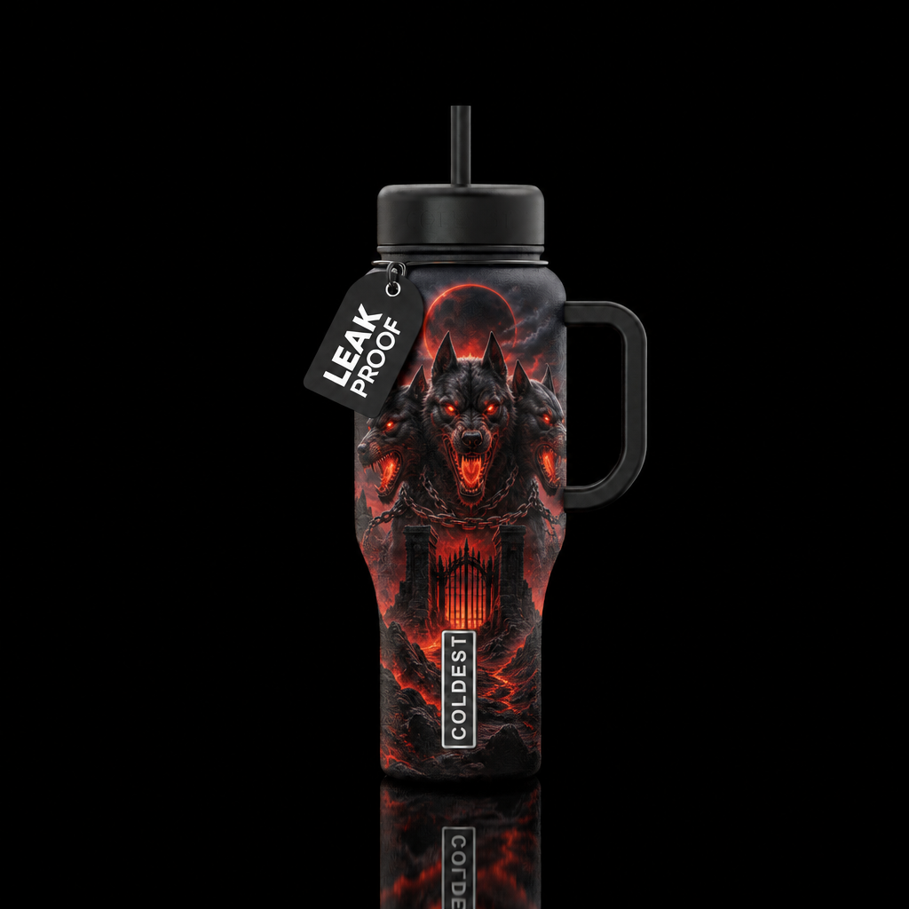 cerberus, darkness, haunted water bottle design
