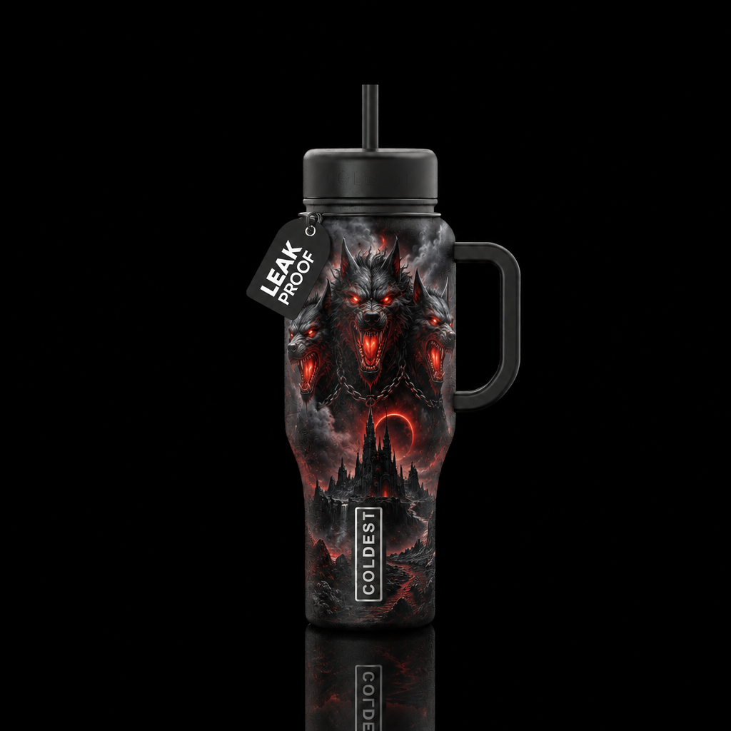 cerberus, darkness, haunted water bottle design