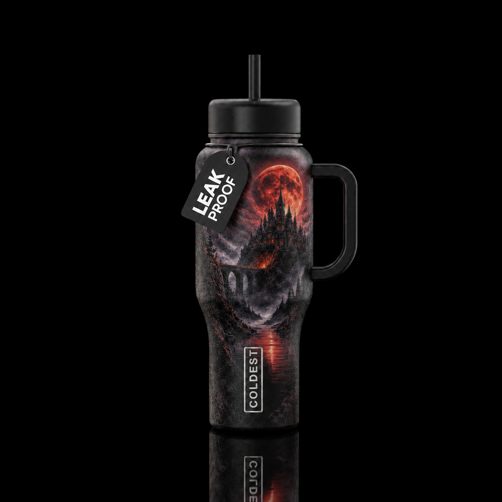 dark mood, darkness, haunted, mythical water bottle design