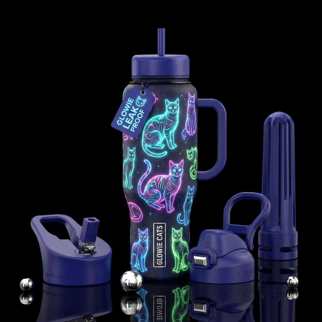 Glowie cats water bottle design