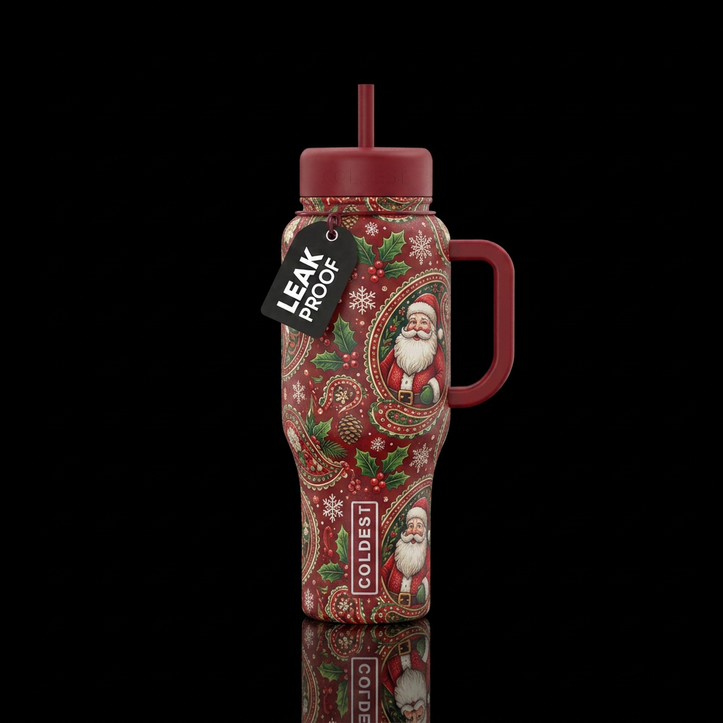 Christmas paisley and santa water bottle design