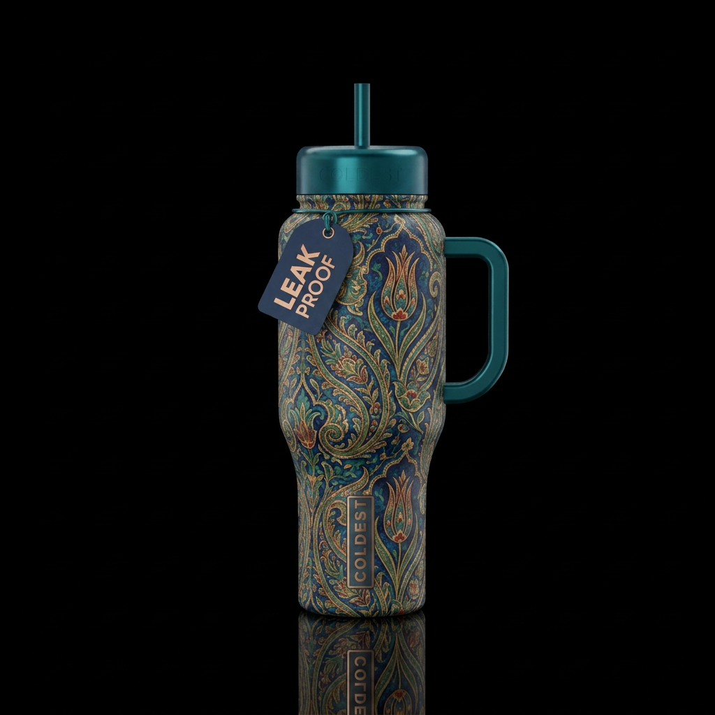 Antique paisley with tulips water bottle design