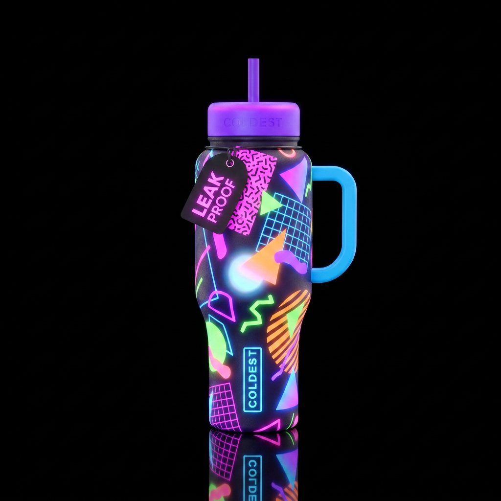 80s New Wave neon  glowie bottle water bottle design