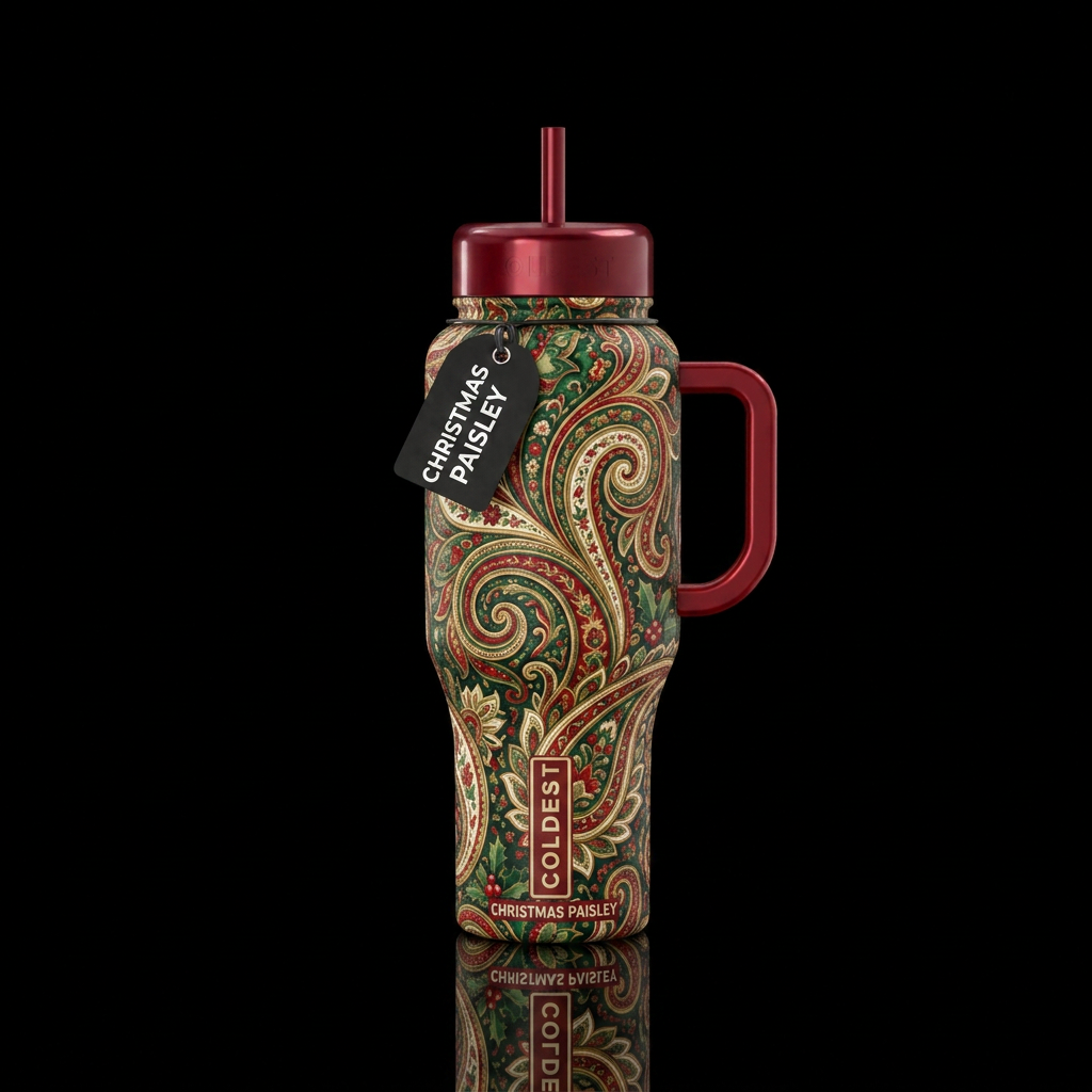 Christmas paisley swirl water bottle design