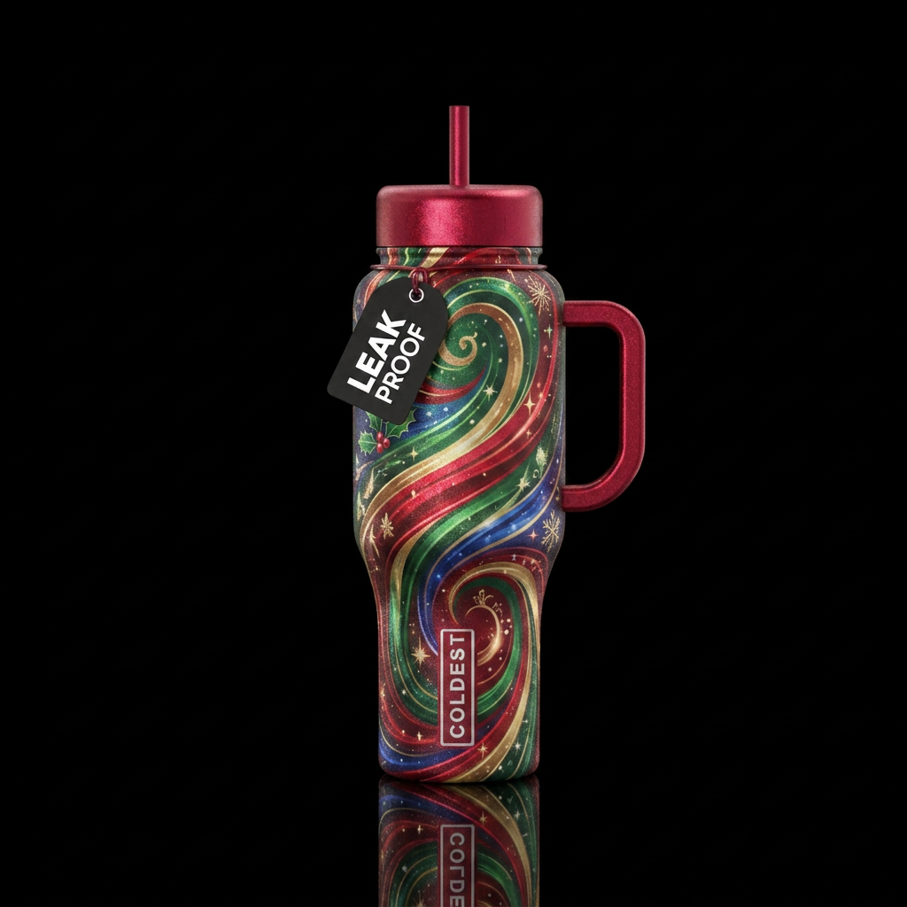 Christmas aura  swirl water bottle design