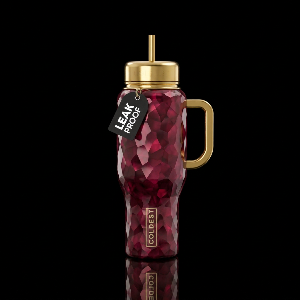 Jeweled Garnet with gold lid water bottle design
