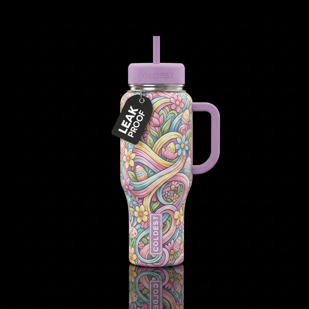 Enchanted Easter swirl with pastel purple lid water bottle design
