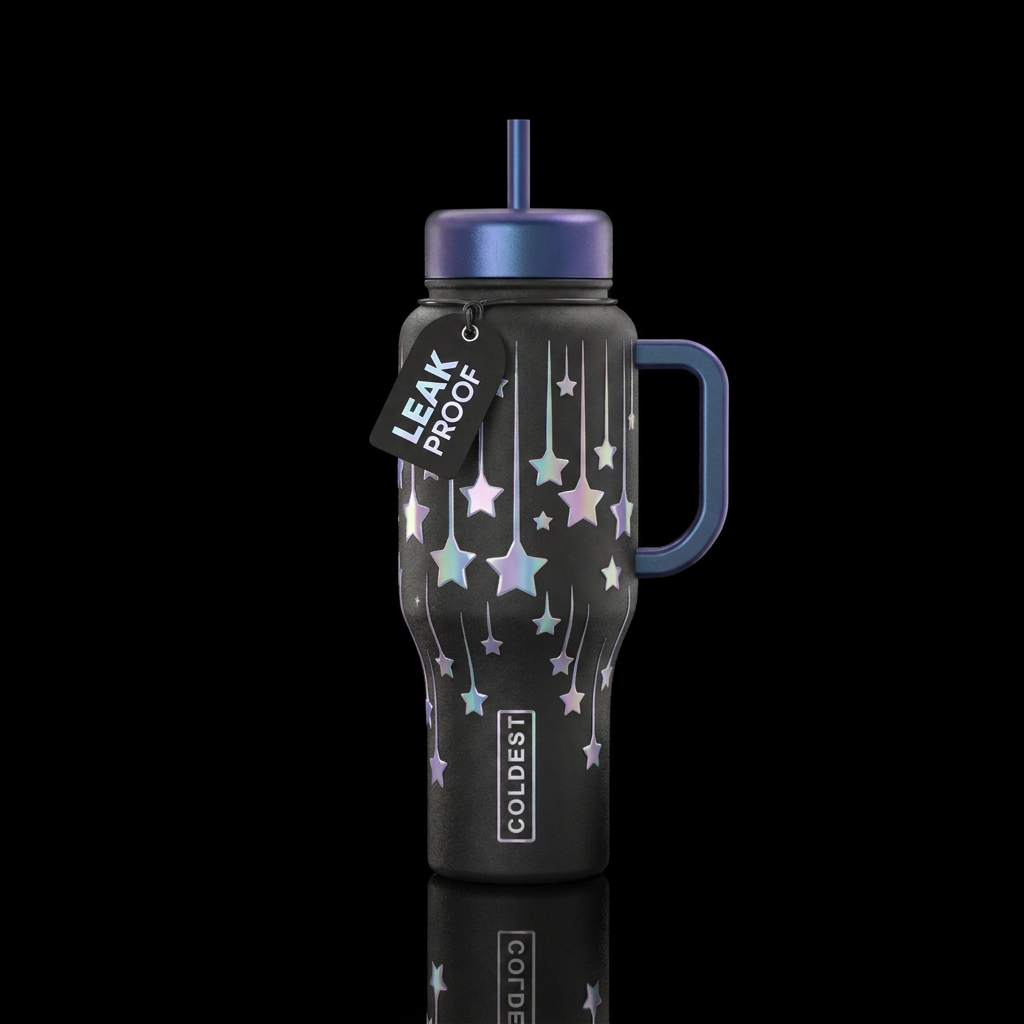 Pearlescent Falling Stars water bottle design