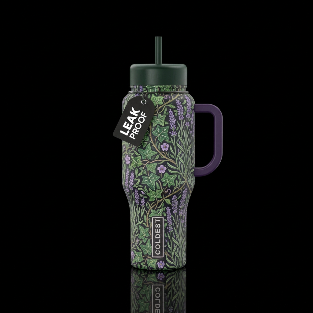 William morris style ivy and lavender water bottle design