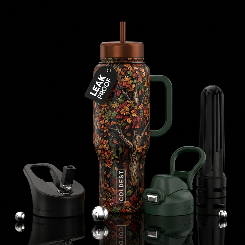 Fall, trees, leaves, manly water bottle design