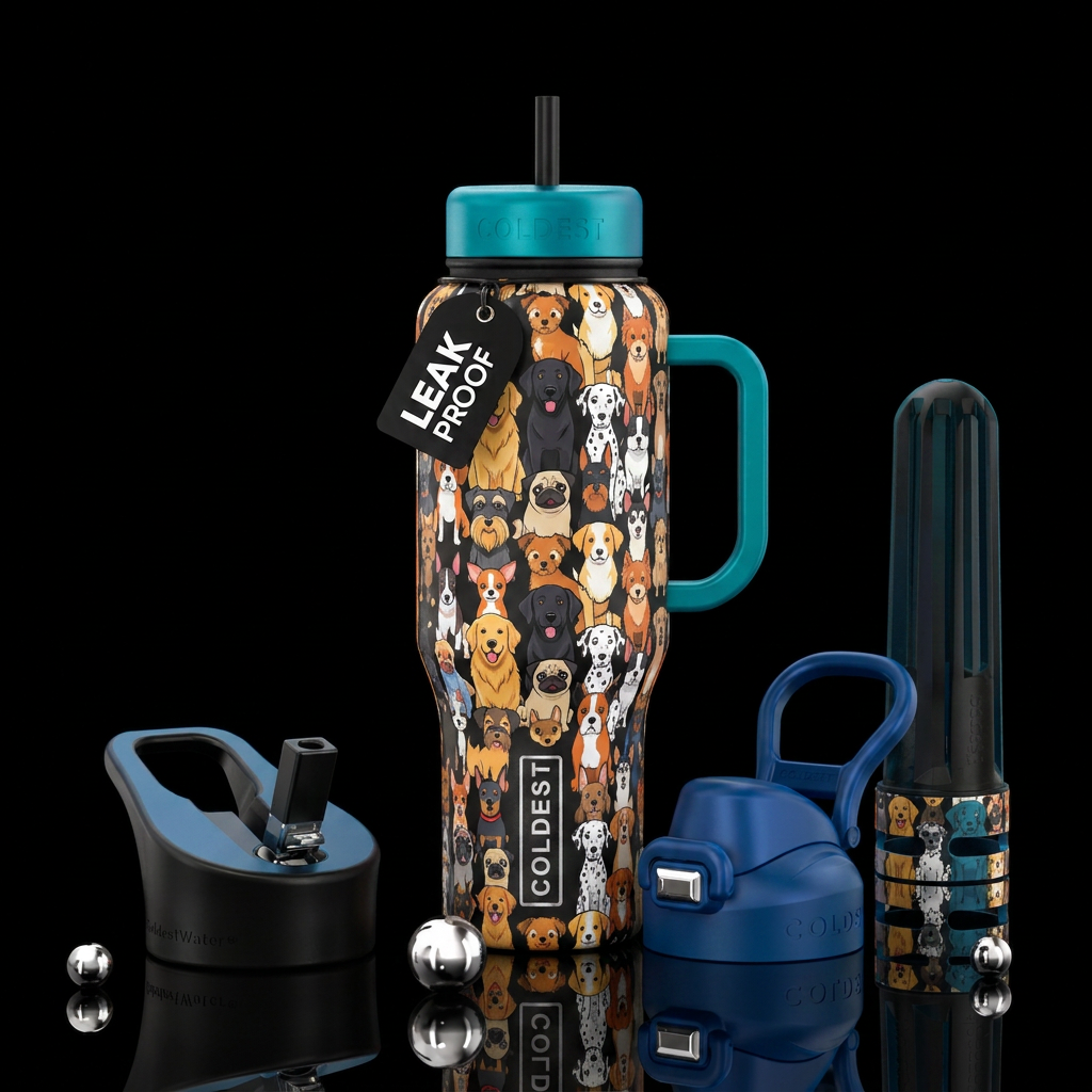100 cartoon dogs water bottle design