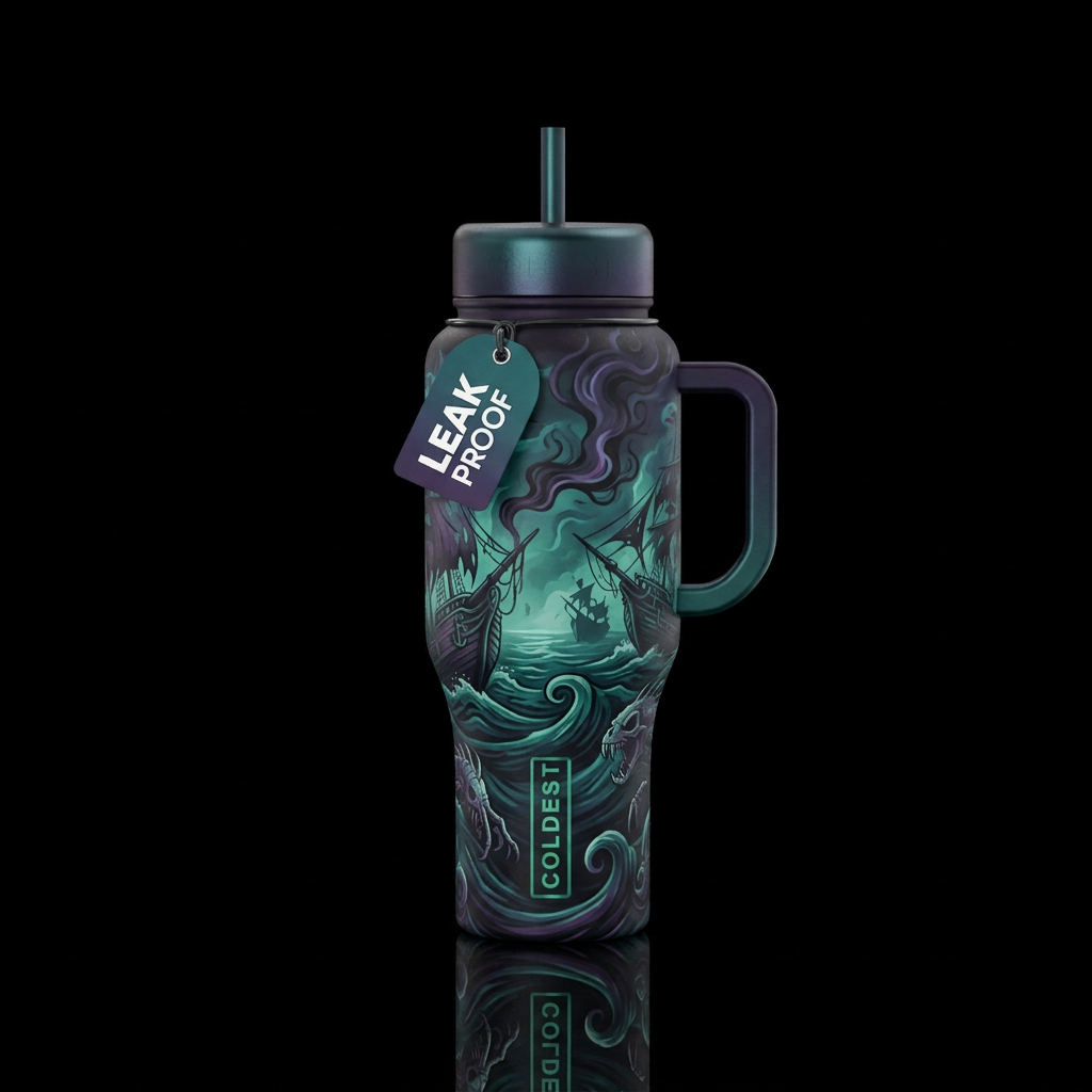 Dark sea witch, dark mood, ocean, darkness, haunte... water bottle design