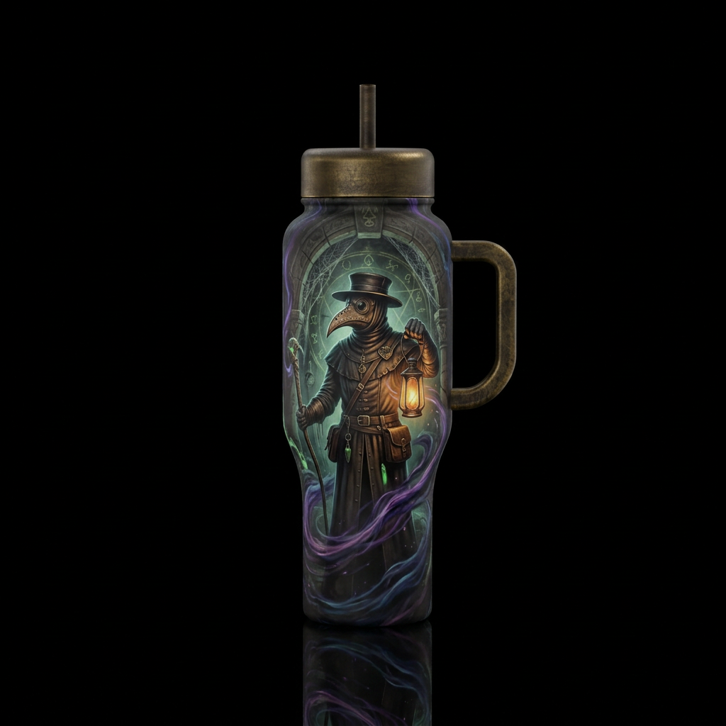 Plague doctor, haunted, darkness, dark mood, magic... water bottle design