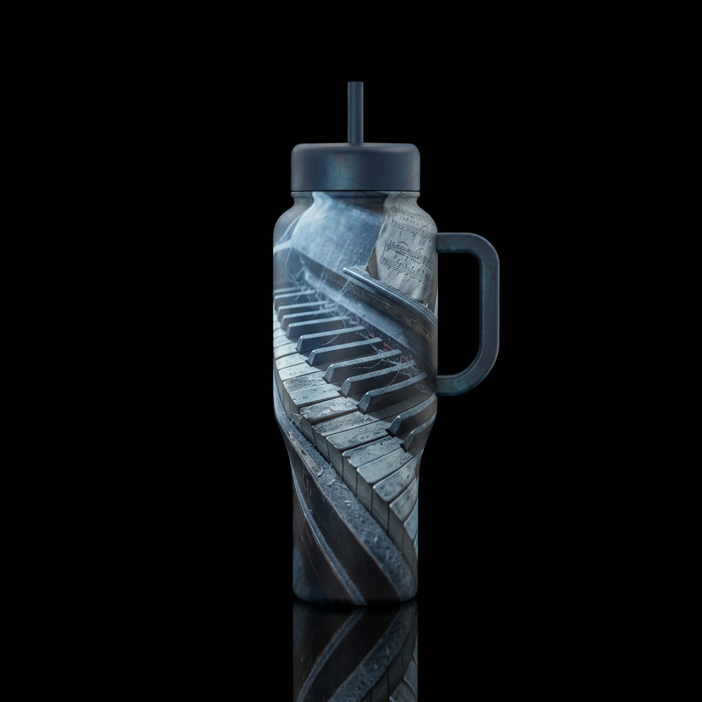 Haunted Piano keys with dust and moonlight, classi... water bottle design