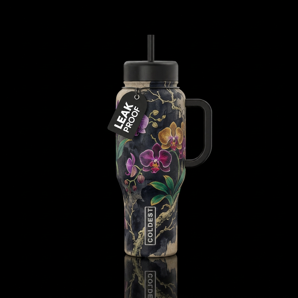 Nighttime Orchids water bottle design