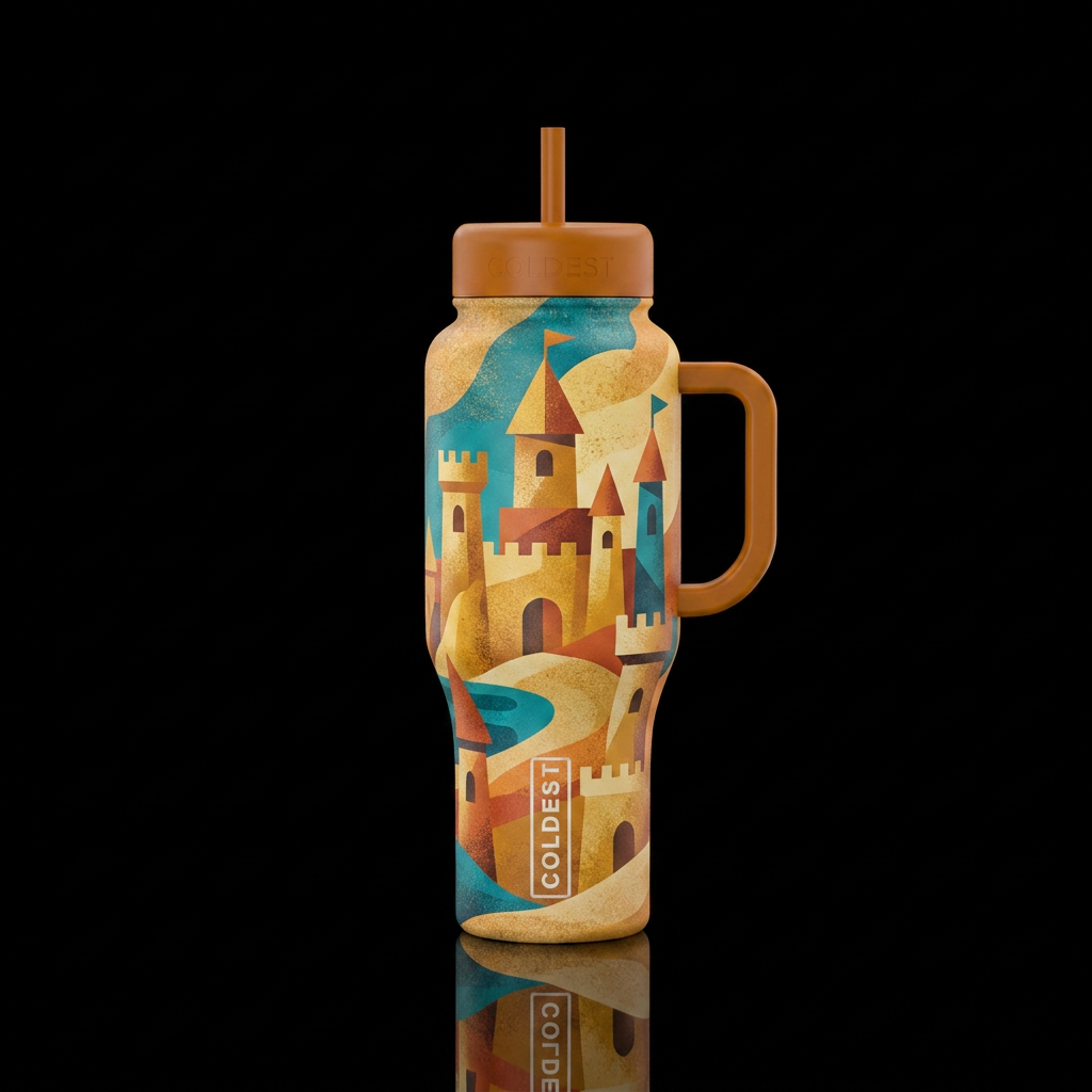 Sand castle abstract water bottle design