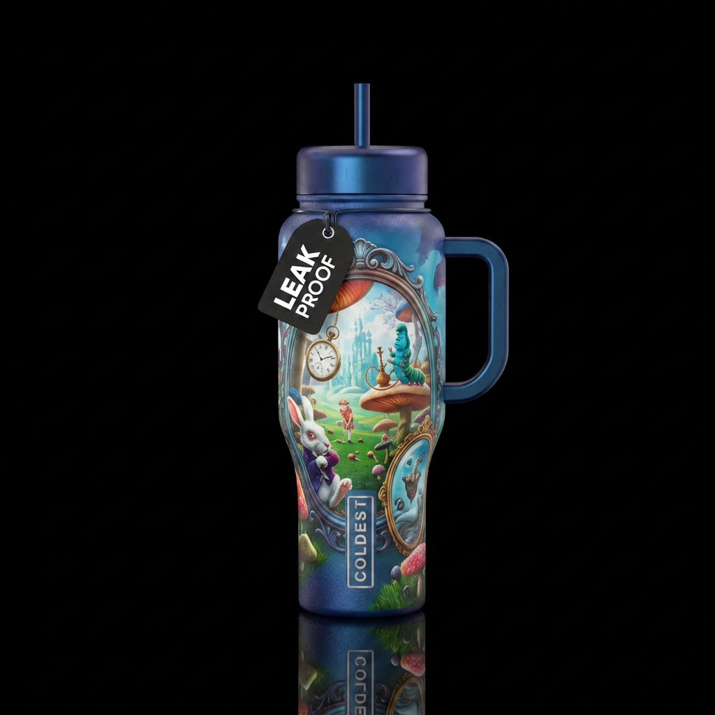 Through a looking glass water bottle design