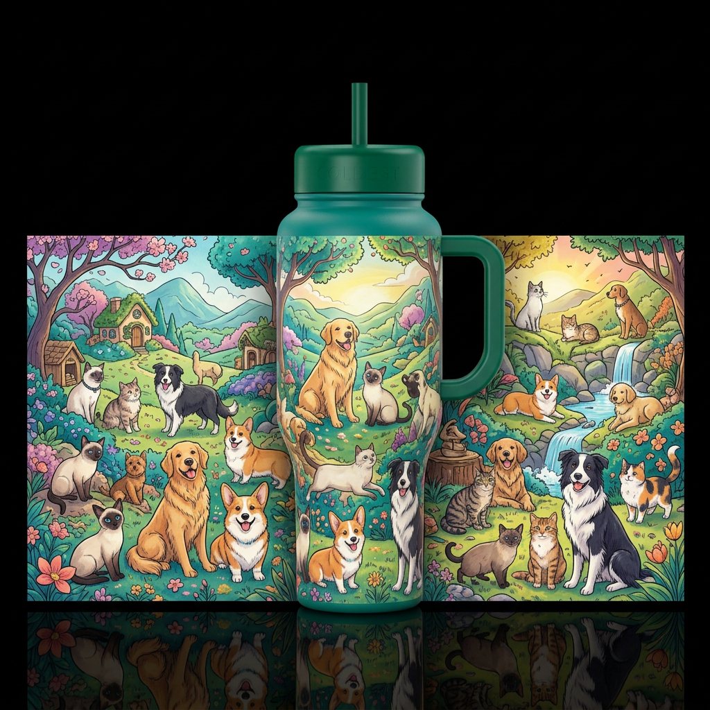 Dogs and Cats water bottle design