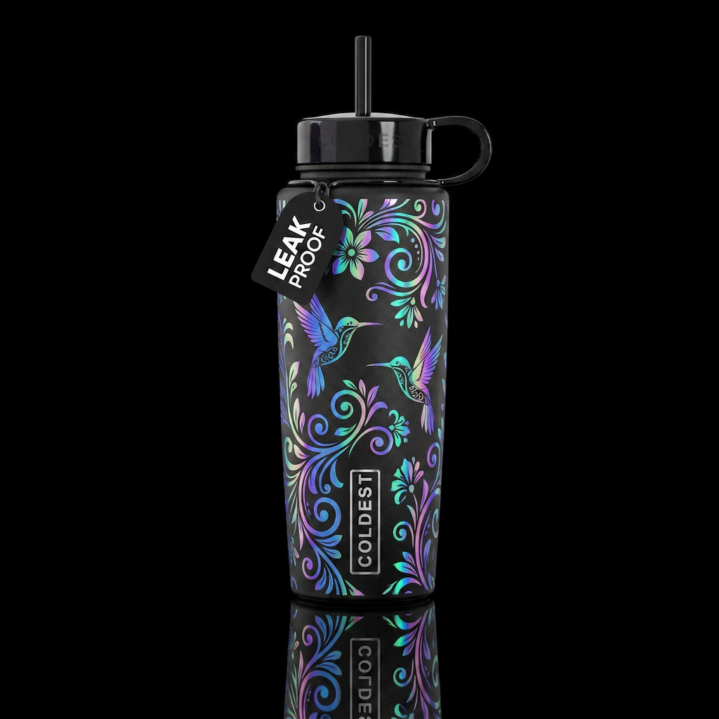 Hummingbirds Floral water bottle design