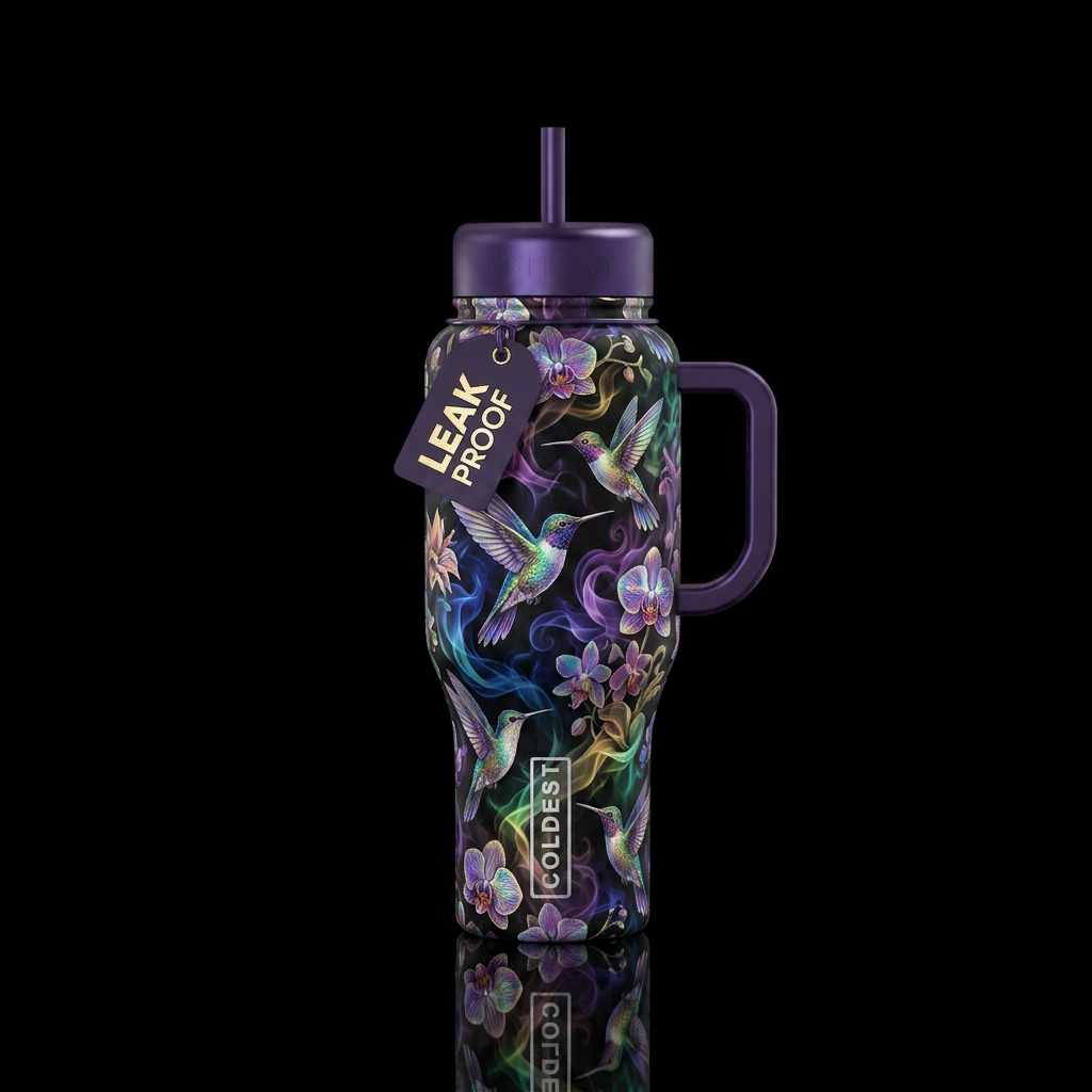 Hummingbirds Floral water bottle design