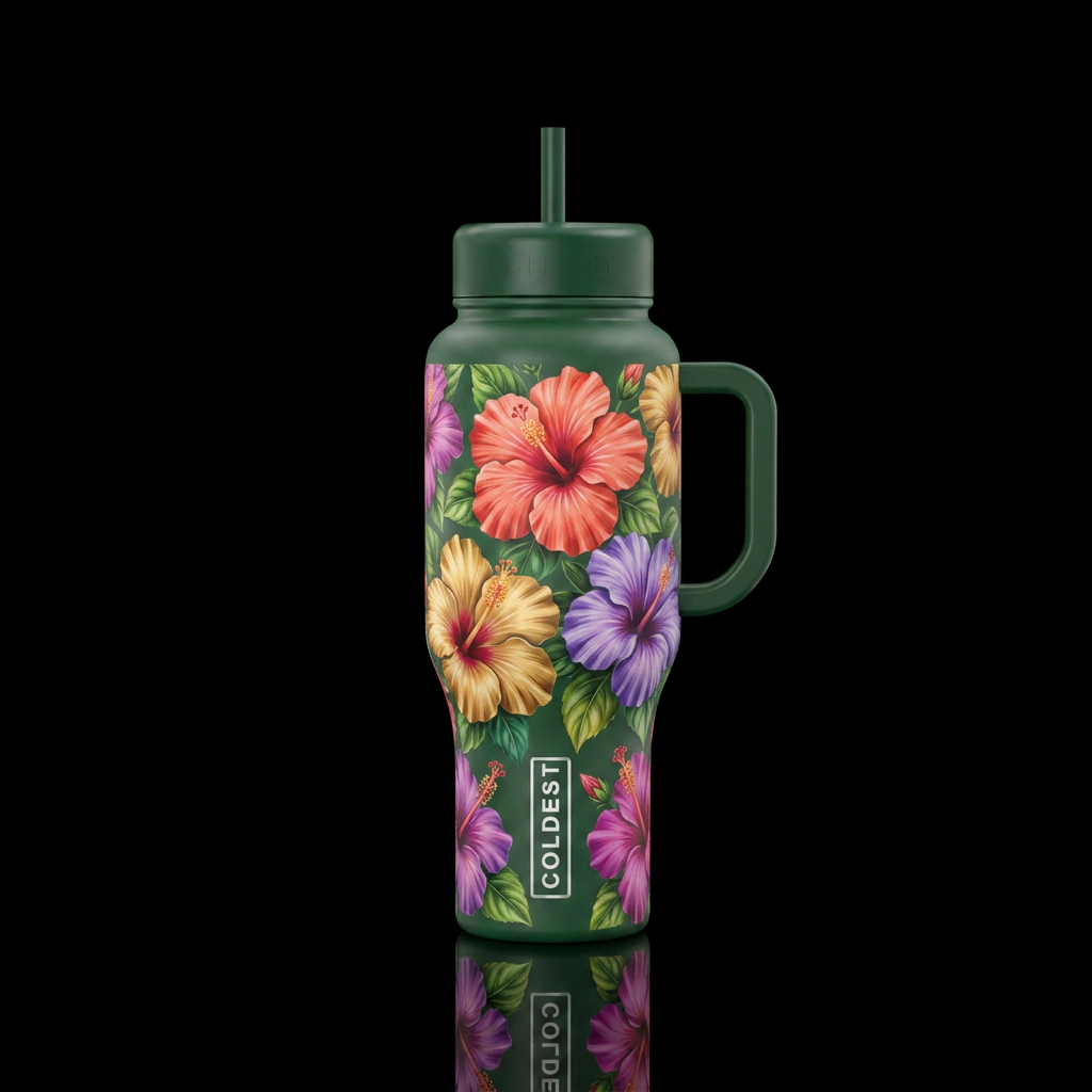 Blooming Hibiscus water bottle design