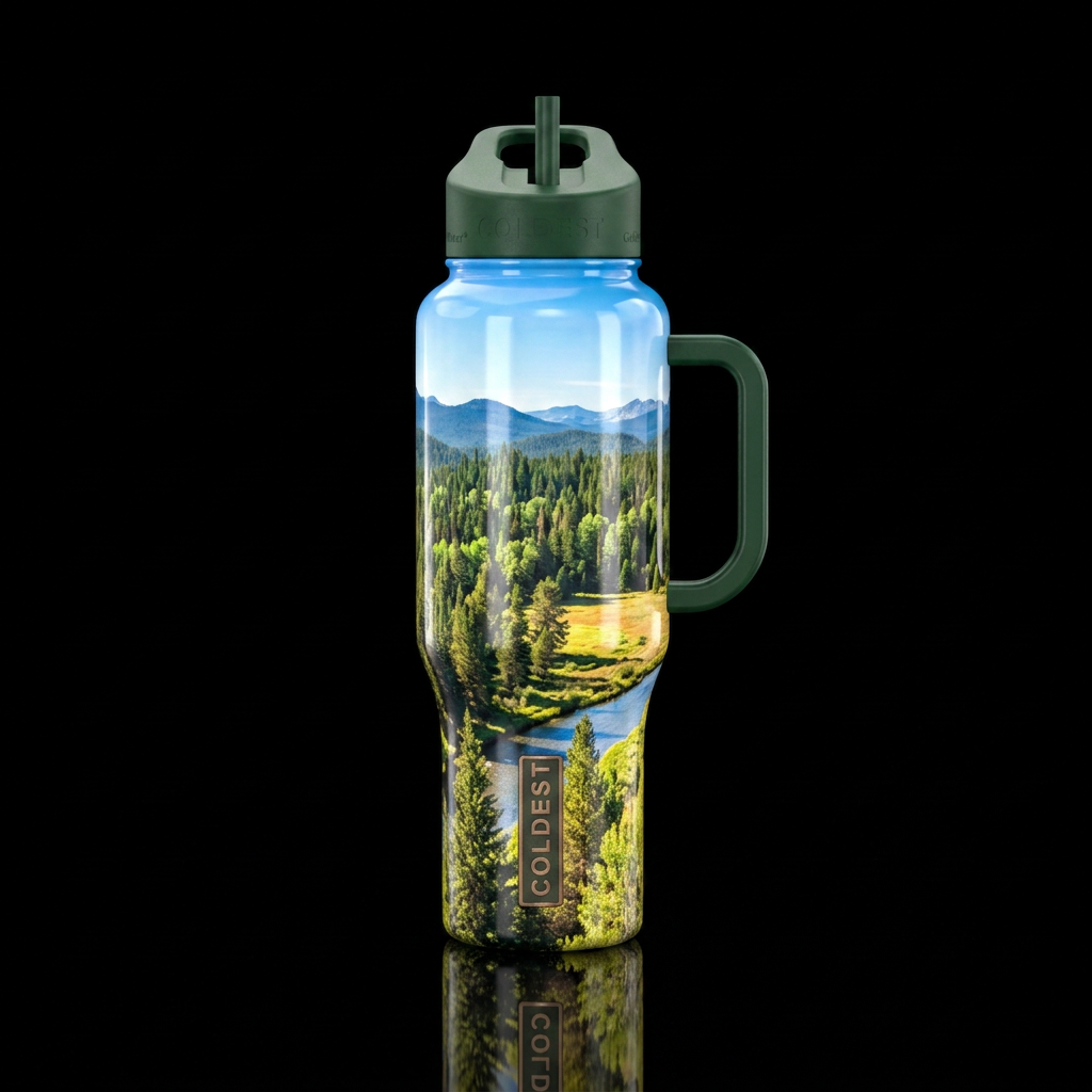 Wilderness country forest water bottle design