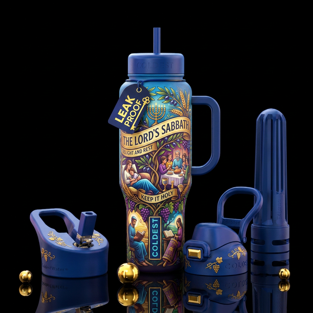 The lord's sabbath water bottle design