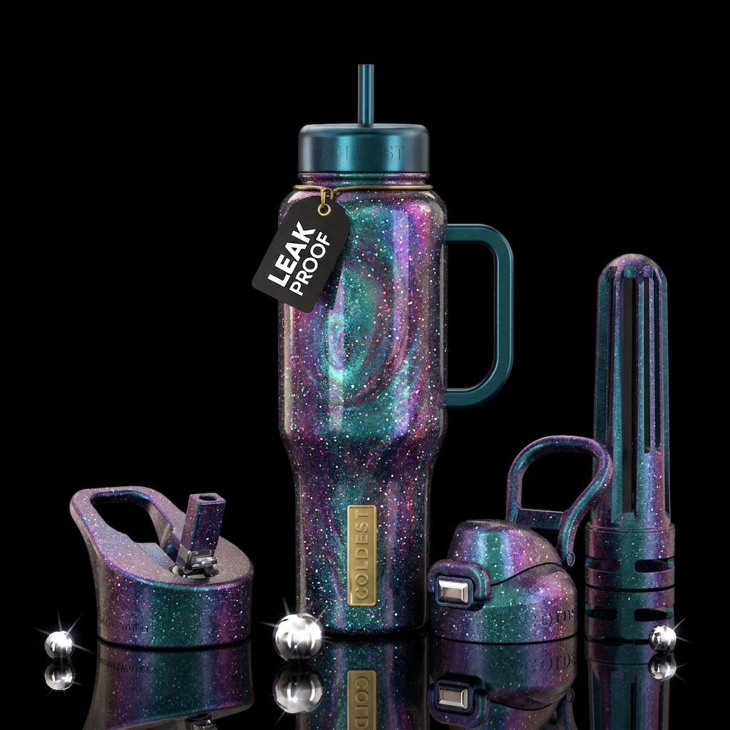 sparkly, fantasy, magical, shiny water bottle design