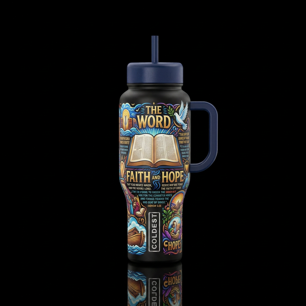 The Bible water bottle design