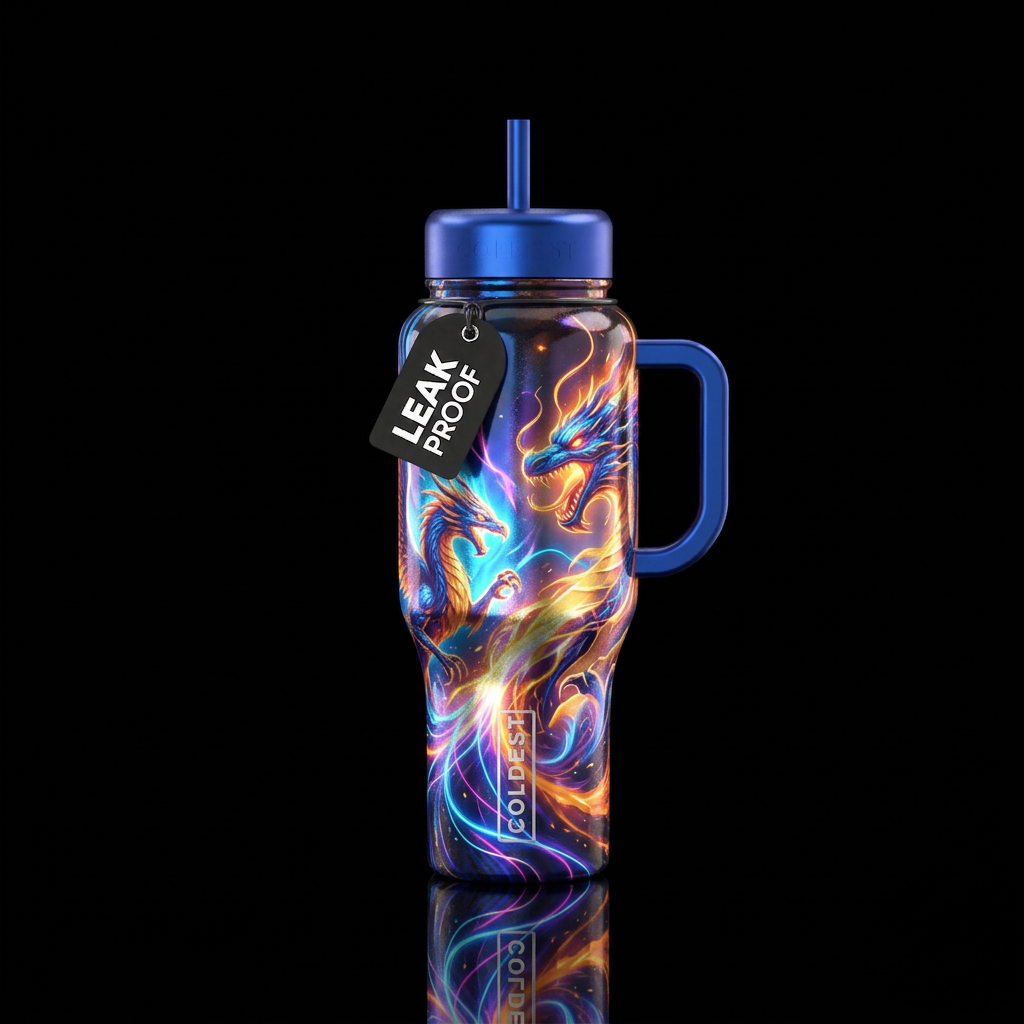 explosive,, mythical, glowie water bottle design