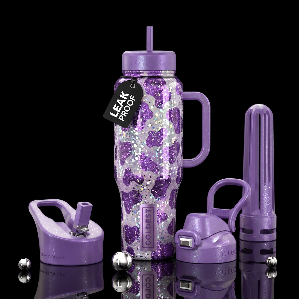 Moonlight Moo Glitter water bottle design