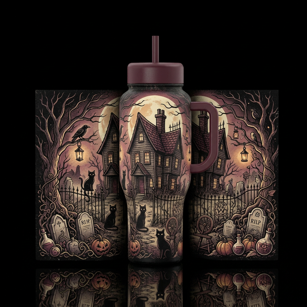 Purrfect Gravekeeper water bottle design
