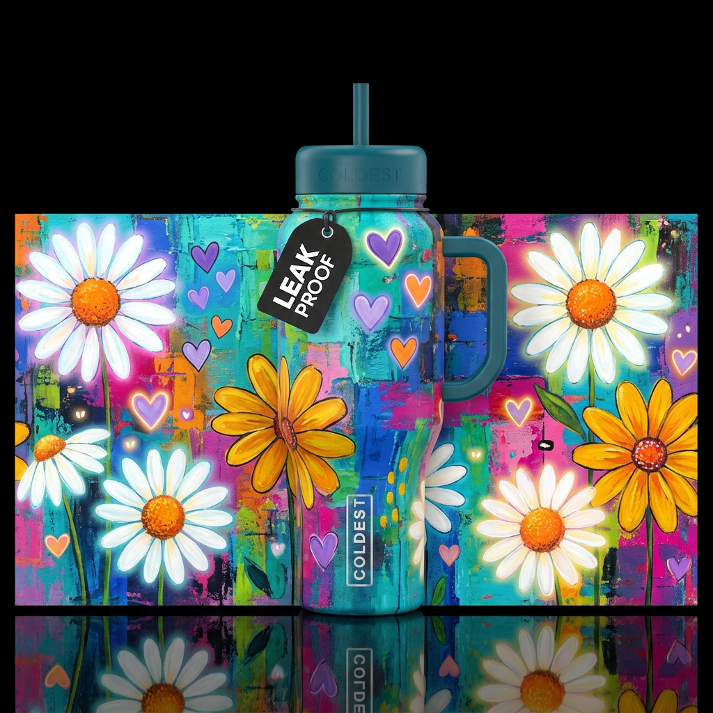 Cheerful Bloom water bottle design