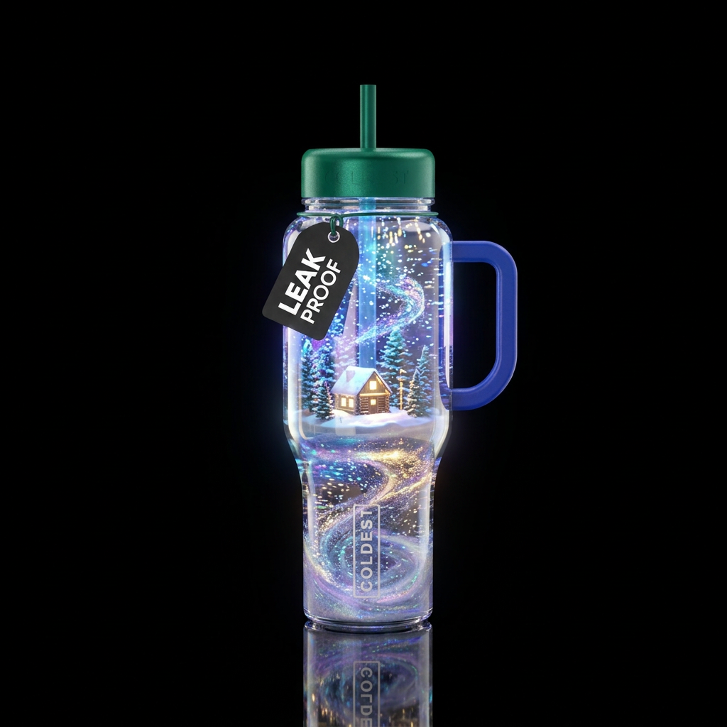 Magic Glowie Snow globe water bottle design