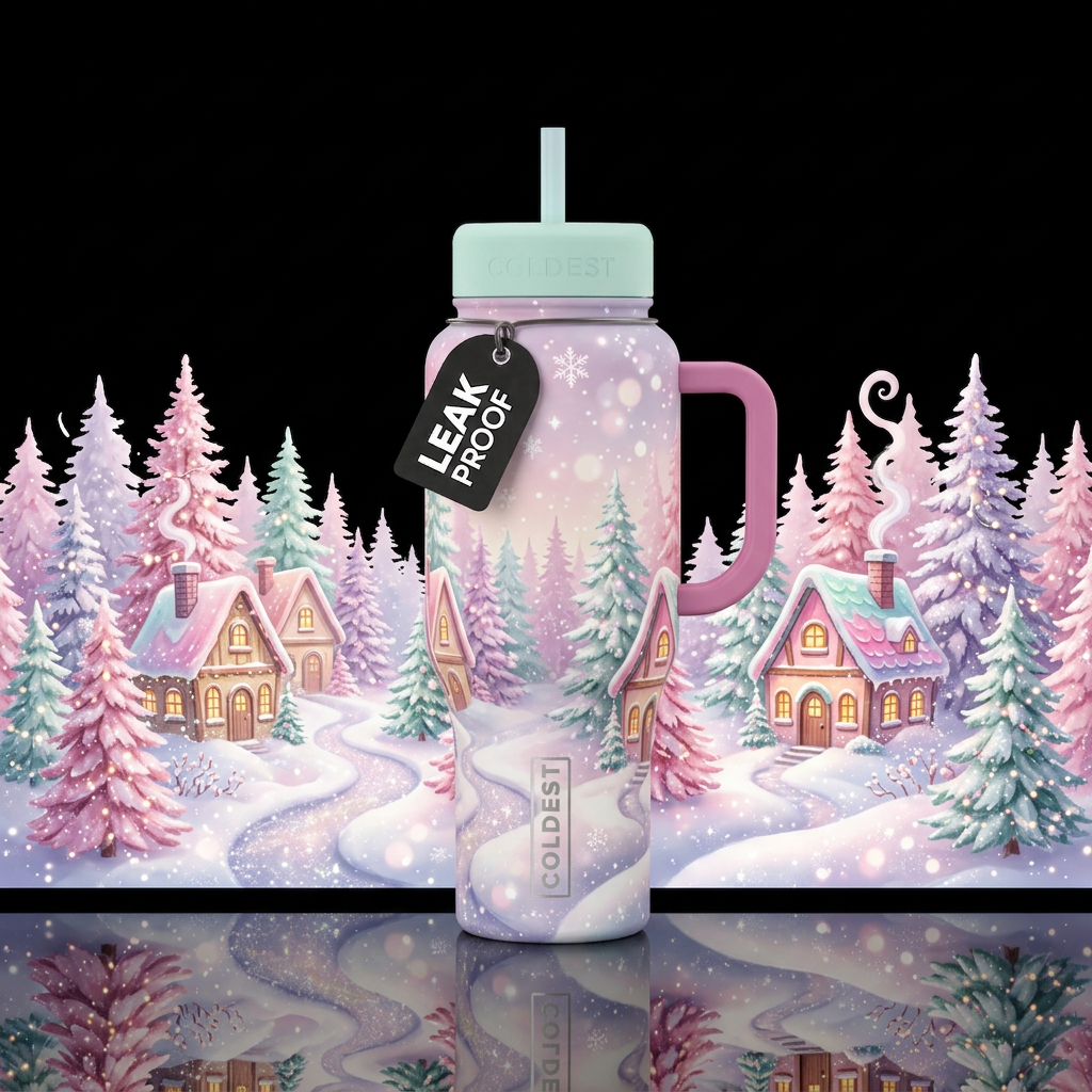 Pink Christmas water bottle design