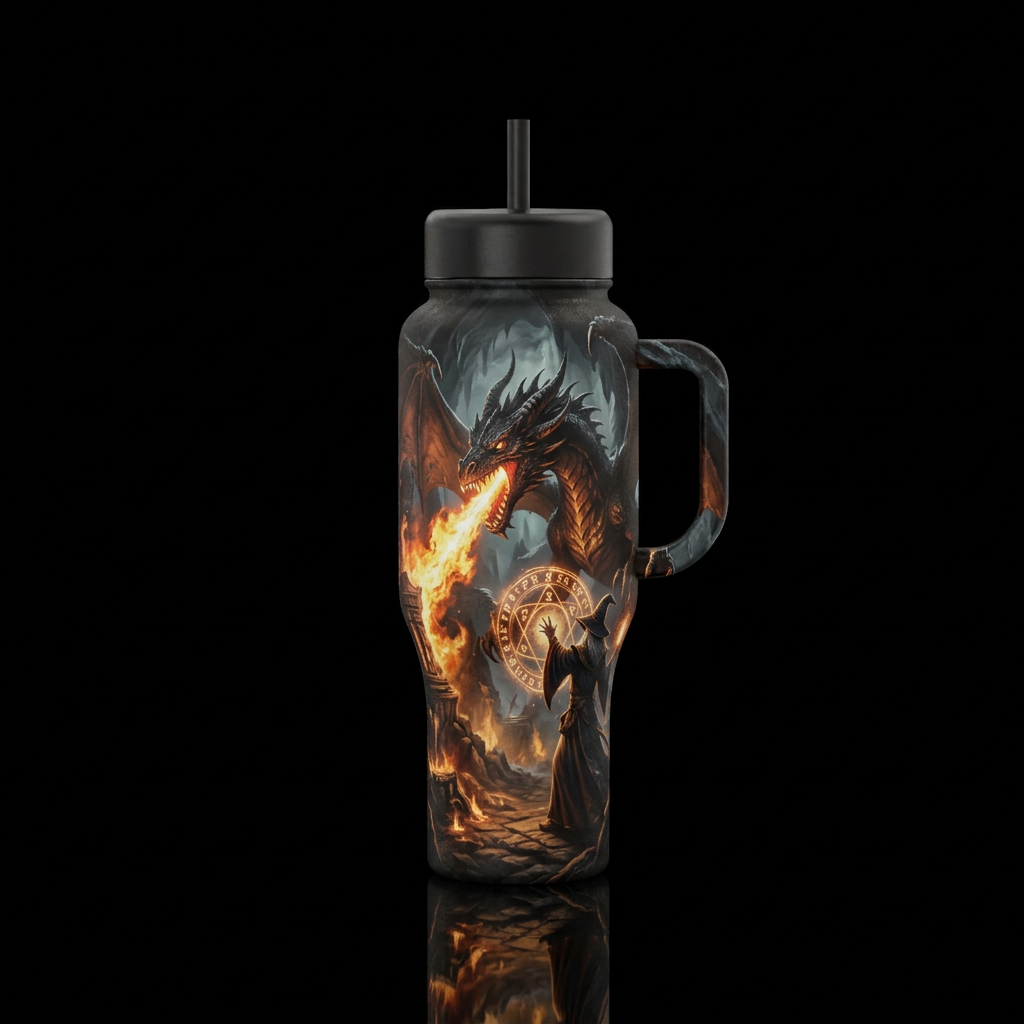 Dragon's Descent water bottle design