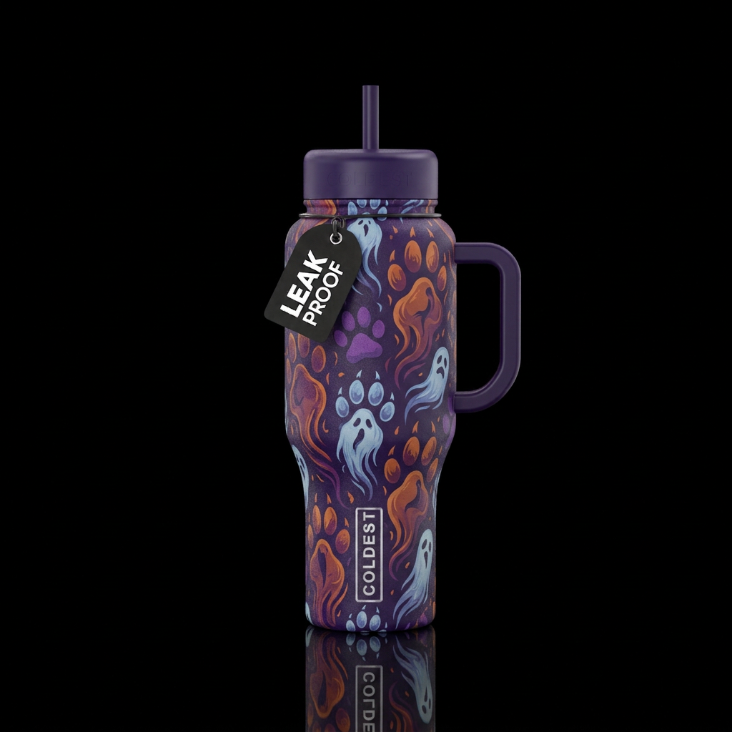 Spooky paws water bottle design