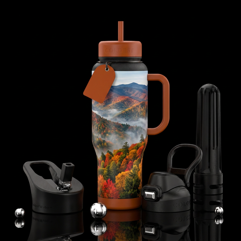 Smokey mountains in the fall time of the year water bottle design