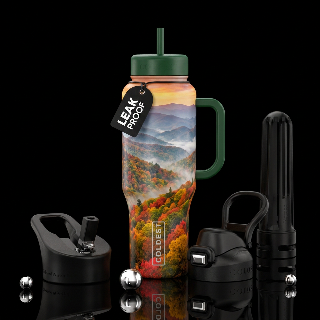 Smokey mountains in the fall time of the year water bottle design