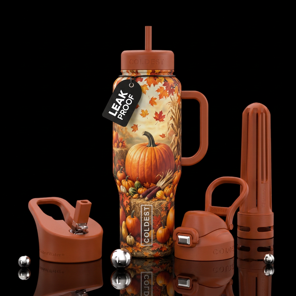 The great pumpkin I a fall setting with falling le... water bottle design