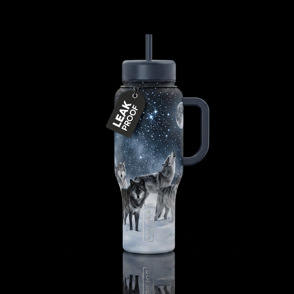 Pack of wolves in Yellowstone in the coldest part ... water bottle design