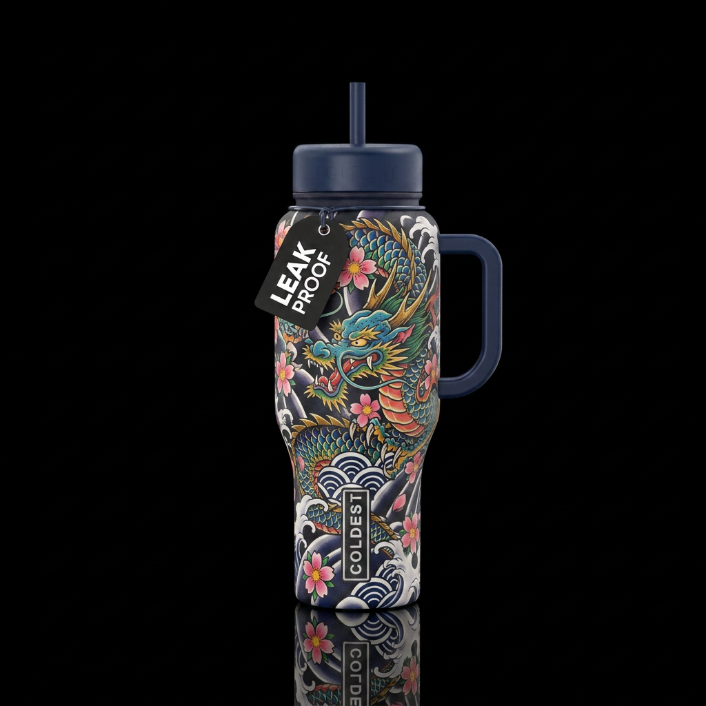Japanese tattoo water bottle design