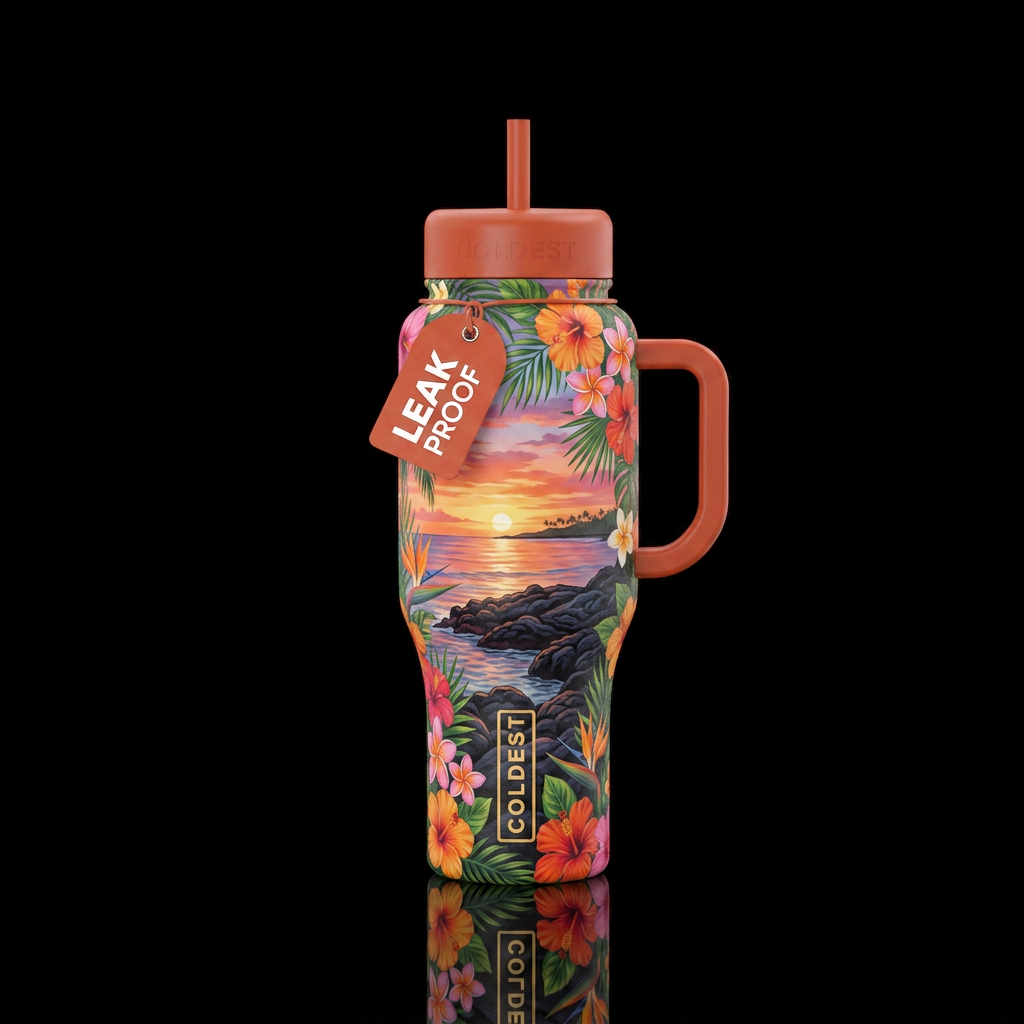 Hawaii tropical flowers in full bloom all over wit... water bottle design